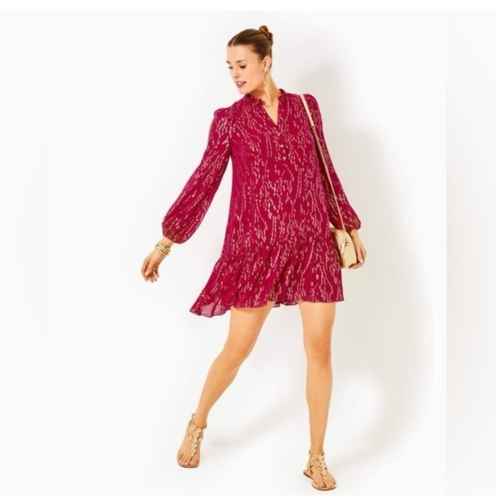 Lilly Pulitzer Evaline Silk Blend Long Sleeve Mini Dress Size 12
